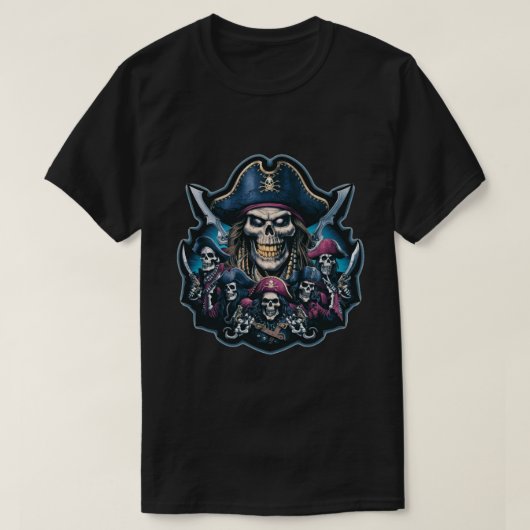 Captain Pirate und seine Skelett-Crew T-Shirt (Design vorne)