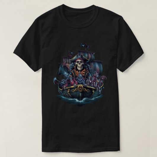 Captain Pirate und seine Skelett-Crew T-Shirt (Design vorne)
