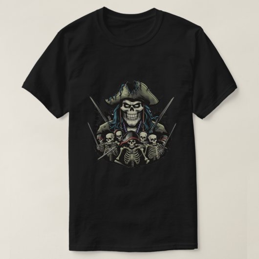 Captain Pirate und seine Skelett-Crew T-Shirt (Design vorne)