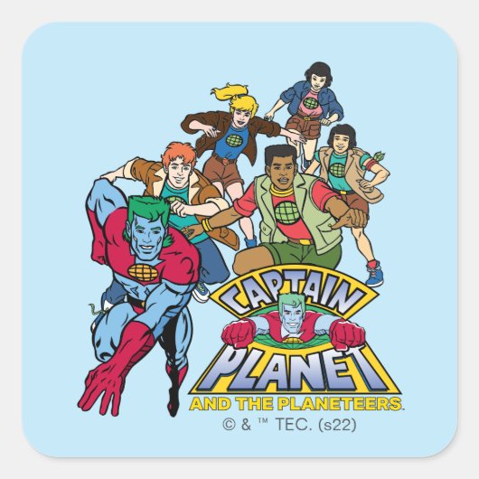 Captain Planet & the Planeteers Group Logo Graphic Quadratischer Aufkleber (Vorderseite)
