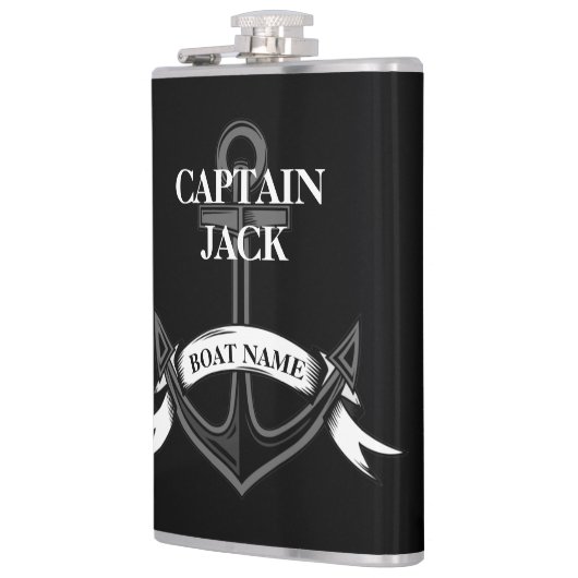 Captain Ship Anchor Black Nautical Custom Flachmann (Links)