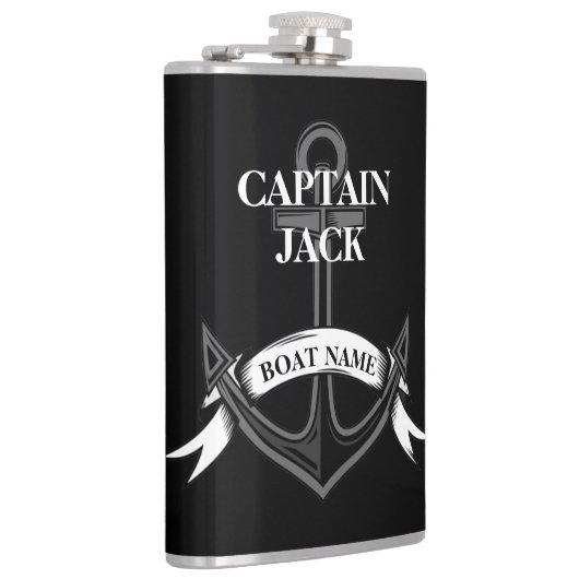Captain Ship Anchor Black Nautical Custom Flachmann (Rechts)
