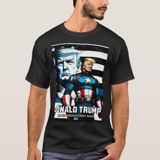Captain Trump Blue Line Flag 3 Amerika groß machen T-Shirt (Vorderseite)