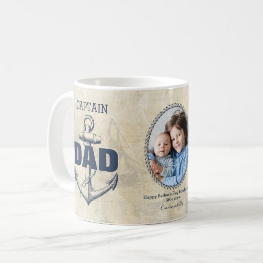 Captain Vater Nautical Anchor Fathers Day Foto Kaffeetasse (Vorderseite Links)