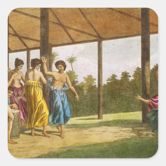 Captain Wallis bei seiner Ankunft in O'Taheite Quadratischer Aufkleber (Vorderseite)