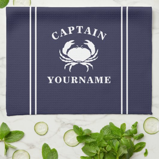 Captain Your Name Crab Navy Blue Kitetücher Geschirrtuch (Gefaltet)