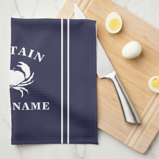 Captain Your Name Crab Navy Blue Kitetücher Geschirrtuch (Viertel Falte)