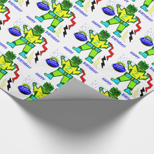 Captain Zacky Robot Zippie Spaceship Birthday Geschenkpapier (Ecke)