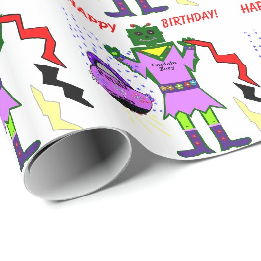 Captain Zoey Robot Pink Dress Blume Raumschiff Geschenkpapier (Rolleneckpunkt)