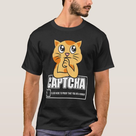 Captcha-Katze-Roboter-Design T-Shirt (Vorderseite)