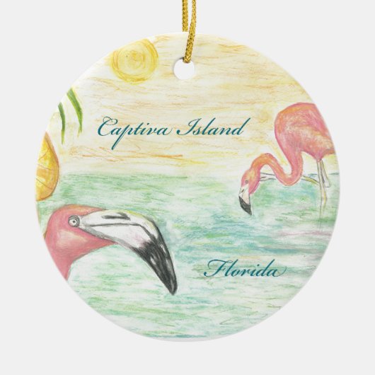 Captiva Insel-Flamingo-Florida-Kunst Keramik Ornament (Vorne)
