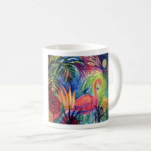 Captiva Insel-Flamingo-Mitternacht Kaffeetasse (VorderseiteRechts)