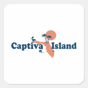 Captiva Insel - Karten-Entwurf Quadratischer Aufkleber
