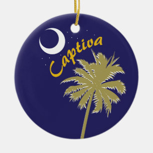 Captiva Insel-Nacht mit Palme Keramik Ornament
