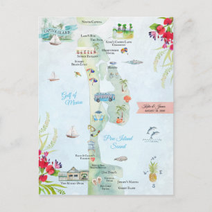 Captiva Island   Hochzeitsreise-Itinerary-Map Postkarte