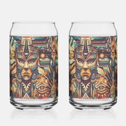 Captivating Blue "Mesoamerican Motif" 16oz Can Gla Dosenglas (Vorderseite)