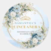 Captivating Dusty Blue Gold Greenery Quinceañera  Runder Aufkleber (Vorderseite)