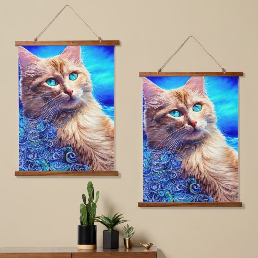 Captivitative Octopus Blue Ocean Wave Fauvism Wandteppich Mit Holzrahmen (Asymmetrisch)