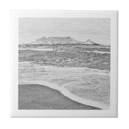 Captown Table Mountain Beach Sketch Fliese (Vorderseite)