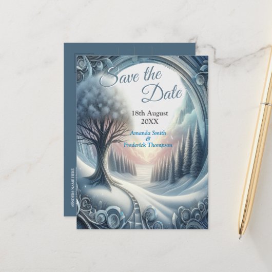 Capture Art Winter Scene & Snow and Ice Crystals Ankündigungspostkarte (Vorderseite/Rückseite Beispiel)