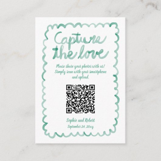 Capture Share Fotos QR Code Whimsical Green Frame Begleitkarte (Vorderseite)