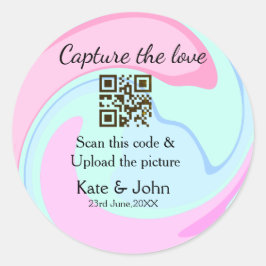 Capture the Liebe add QR Scan marmorfarben blau mi Runder Aufkleber