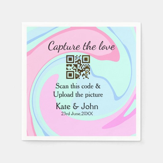 Capture the Liebe add QR Scan marmorfarben blau mi Serviette (Vorderseite)