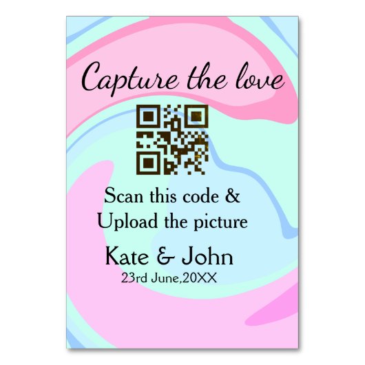 Capture the Liebe add QR Scan marmorfarben blau mi Tischnummer (Vorderseite)