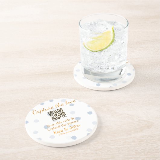 Capture the Liebe add QR scan upload image blue Getränkeuntersetzer (Seite)