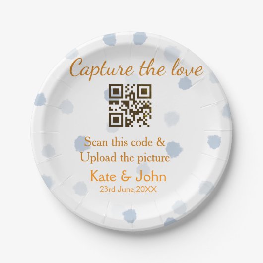 Capture the Liebe add QR scan upload image blue Pappteller (Vorderseite)