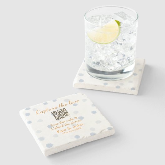 Capture the Liebe add QR scan upload image blue Steinuntersetzer (Seitenansicht)