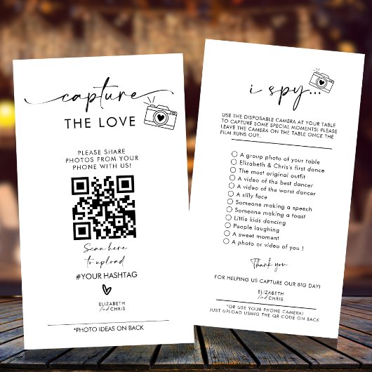 Capture the Liebe Foto I Spy Wedding Game Menu RSVP Karte