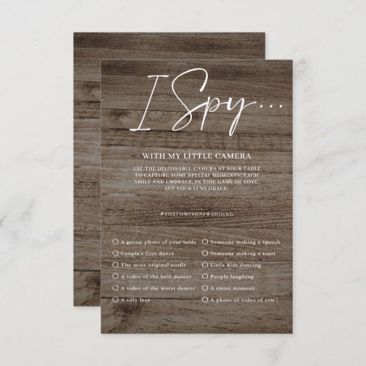 Capture the Liebe Foto I Spy Wedding Game Menufff Begleitkarte (Vorne/Hinten)