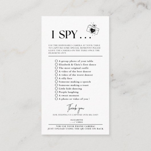 Capture the Liebe Foto I Spy Wedding Game Sage Begleitkarte (Rückseite)