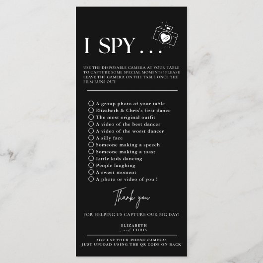 Capture the Liebe Foto I Spy Wedding Game Sage Menükarte (Rückseite)