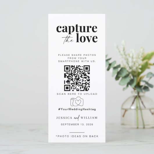 Capture the Liebe Foto I Spy Wedding Game Sage Menükarte (Stehend Vorderseite)