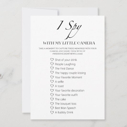 Capture the Liebe I Spy Wedding Game Card Einladung (Vorderseite)
