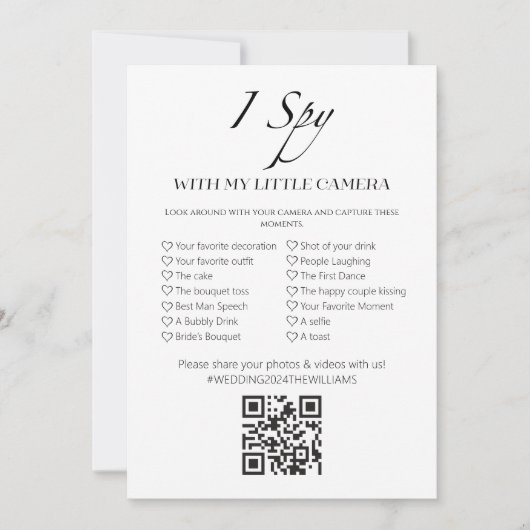 Capture the Liebe I Spy Wedding with QR Game Card Einladung (Vorderseite)