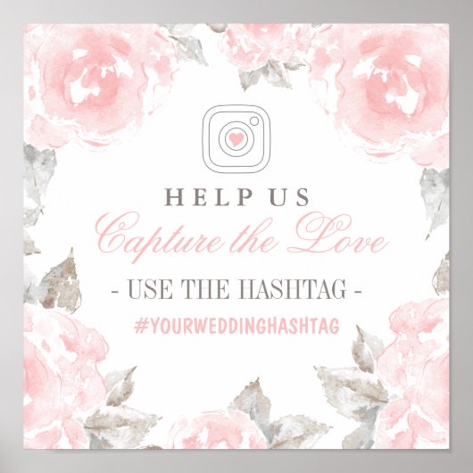 Capture the Liebe Pink Rose Wedding Hashtag Poster (Vorne)