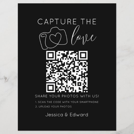 Capture the Liebe QR Code Black Chic Moderne Hochz (Vorderseite)