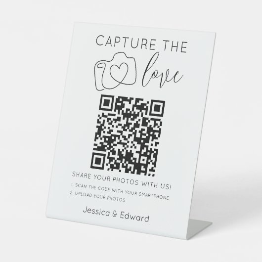 Capture the Liebe QR Code Black Chic Moderne Hochz Sockelschild (Vorderseite)