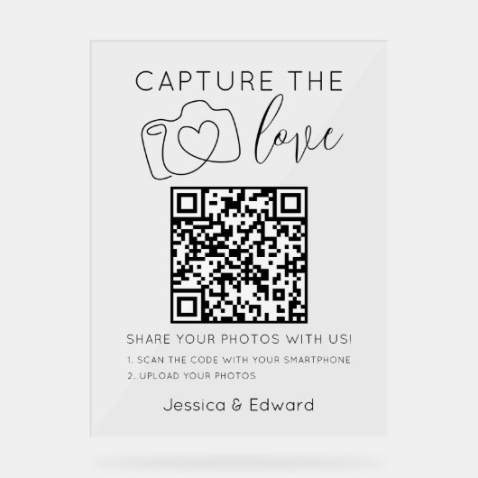Capture the Liebe QR Code Black Simple Modern Chic Acrylschild (Vorderseite)