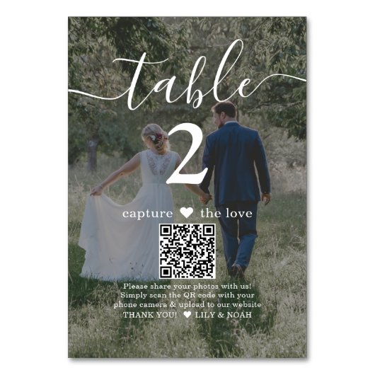 Capture the Liebe QR Code Dark 2 Foto Wedding Tischnummer (Vorderseite)
