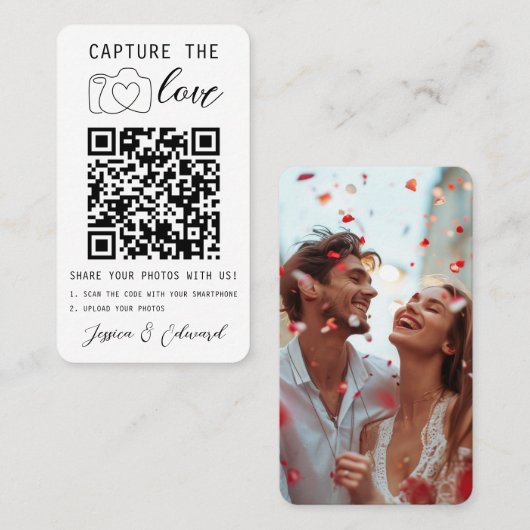 Capture the Liebe QR Code Foto Moderne Hochzeit Platzkarte (Vorne/Hinten)