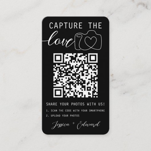 Capture the Liebe Qr Code Foto Schwarz-weiß Weddin Platzkarte (Vorderseite)