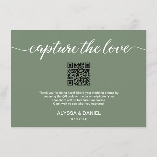 Capture the Liebe QR Code Hochzeit Foto Share Begleitkarte (Vorderseite)