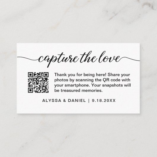 Capture the Liebe QR Code Hochzeit Foto Sharing Begleitkarte (Rückseite)