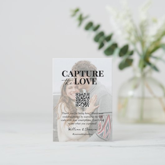 Capture the Liebe QR Code Hochzeit Foto Sharing Begleitkarte (Stehend Vorderseite)