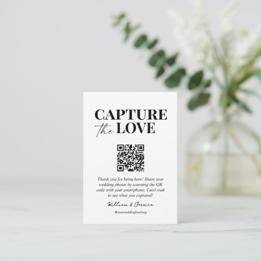 Capture the Liebe QR Code Hochzeit Foto Sharing Begleitkarte (Stehend Vorderseite)