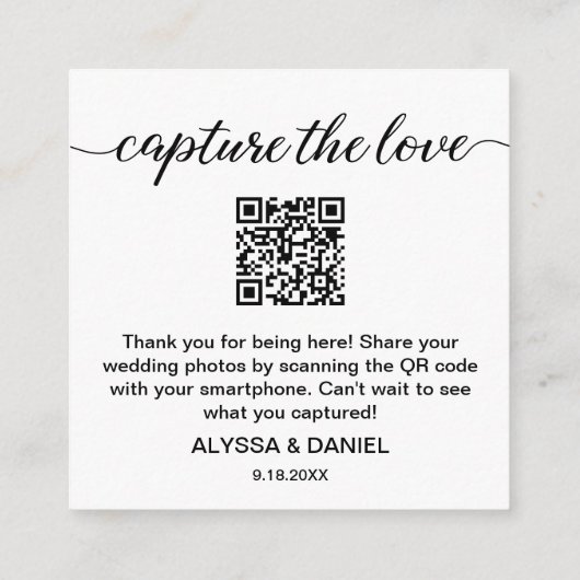Capture the Liebe QR Code Hochzeit Foto Sharing Begleitkarte (Rückseite)